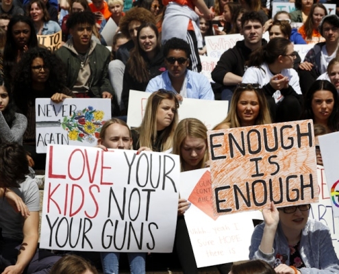 youth march against school gun violence on National School Walkout day, in protest of continued gun violence in American schools