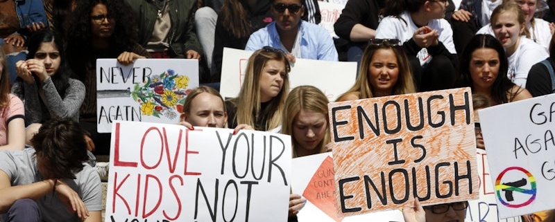 youth march against school gun violence on National School Walkout day, in protest of continued gun violence in American schools