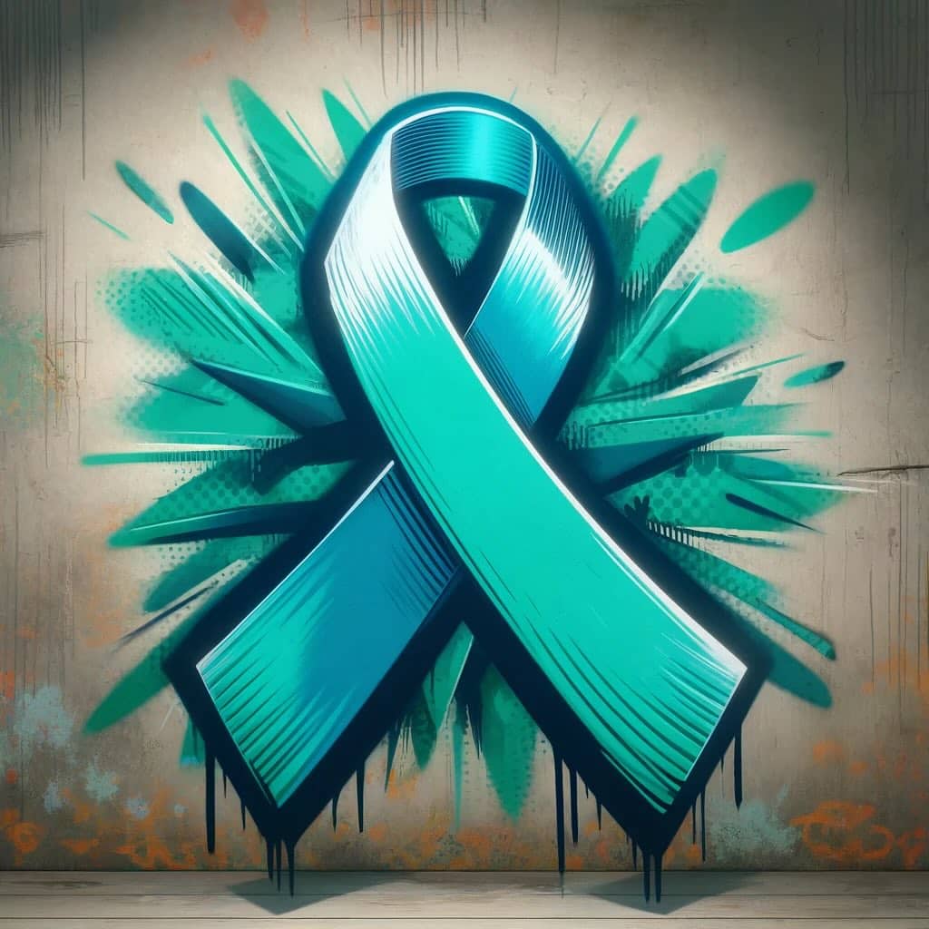 Teal Ribbon signifying support for recognition of Sexual Assault Awareness Month in the month of April.

