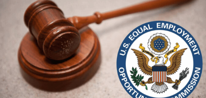 Picture of a judge's gavel with the U.S. Equal Employment Opportunity Commission EEOC logo in the bottom right.
